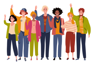 Eine Gruppe von Personen hebt die Hände